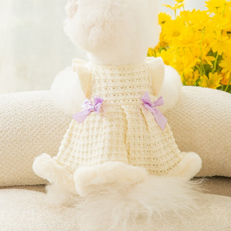 Žiemos šilti stori šunų drabužiai lankas megztinis sijonas princesės stiliaus katės gyvūnėlis meškiukas Dvikojis paltas šunų suknelės mažiems šunims