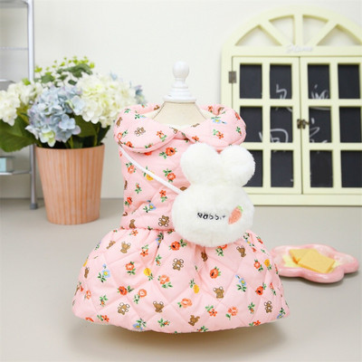 Noua Printesa Caine Animal de companie Rochie calduroasa Fusta cu bule florale Fata Caine Pisica Haina de iarna Tinuta Haine