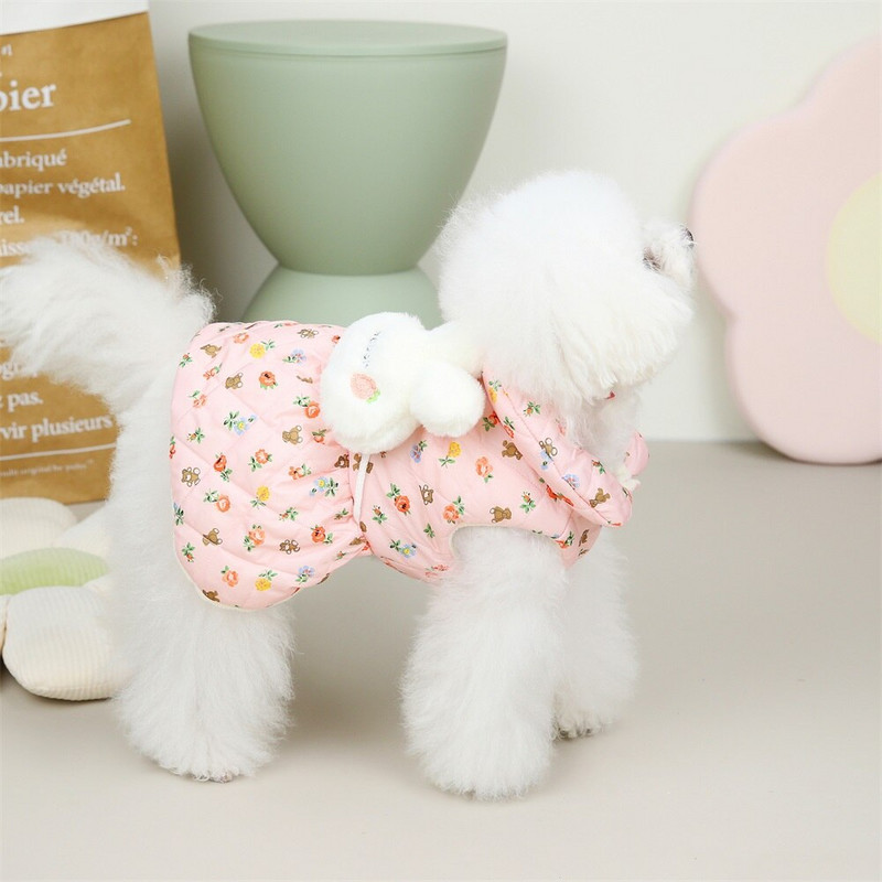 Noua Printesa Caine Animal de companie Rochie calduroasa Fusta cu bule florale Fata Caine Pisica Haina de iarna Tinuta Haine