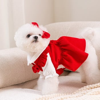Puppy Bow Knot Σετ Φόρεμα Χειμώνας Ζεστά Ρούχα Σκύλου Pet Χριστουγεννιάτικο Φόρεμα Πριγκίπισσας Teddy μονόχρωμη φούστα Αποστολή κλιπ
