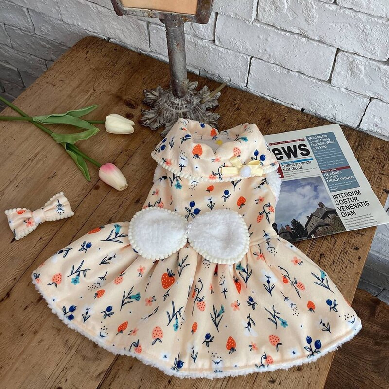 Jesenné šaty pre psov s mašľou, sukňa pre mačky, kabát pre šteniatka, kostým pre malých psov s mašľou, šaty pre psov, plyšový tkáč, yorkshirský pomeranský teriér, bišonský pudel, oblečenie