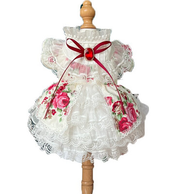 Finom, kézzel készített pamut csipke kisállat kutyaruhák divatos felsőkategóriás virágmintás kristály masni hercegnő ruha kis közepes uszkárnak