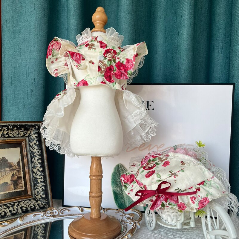 Finom, kézzel készített pamut csipke kisállat kutyaruhák divatos felsőkategóriás virágmintás kristály masni hercegnő ruha kis közepes uszkárnak