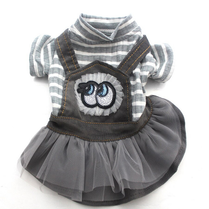 Câine, pisică, rochie din velur, cămașă cu dungi și dantelă, pisică, cățeluș, ținută de sprint/toamnă