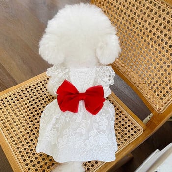 Ins Summer Νέα ρούχα για σκύλους Νυφικό Φόρεμα με φιόγκο με δαντέλα Teddy Bichon Ρούχα για σκύλους για γάτα Χαβάης φόρεμα Χαριτωμένα φορέματα για σκύλους
