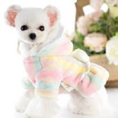 Lollypop Csíkos Bowknot Téli macska kutyák ruha kabát puha gyapjú meleg kisállat jumpsuit kapucni kisállat kutya ruházat