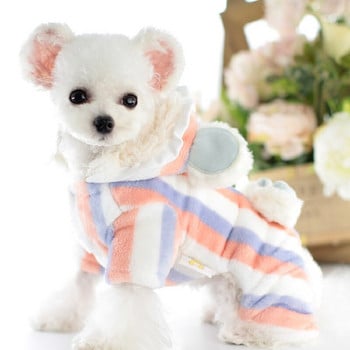 Lollypop Stripe Bowknot Χειμερινό παλτό φόρεμα για σκύλους γάτας Μαλακό φλις Ζεστό φόρεμα για κατοικίδια Κουκούλα για σκύλους για κατοικίδια
