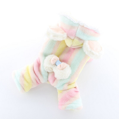 Lollypop Csíkos Bowknot Téli macska kutyák ruha kabát puha gyapjú meleg kisállat jumpsuit kapucni kisállat kutya ruházat