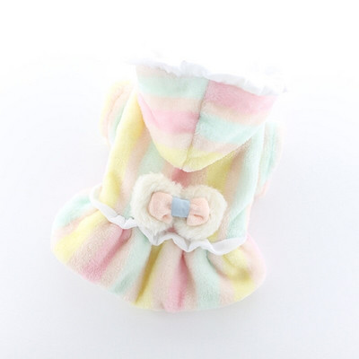 Lollypop Csíkos Bowknot Téli macska kutyák ruha kabát puha gyapjú meleg kisállat jumpsuit kapucni kisállat kutya ruházat