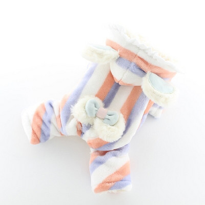 Lollypop Csíkos Bowknot Téli macska kutyák ruha kabát puha gyapjú meleg kisállat jumpsuit kapucni kisállat kutya ruházat