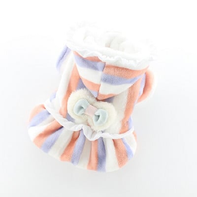 Lollypop Csíkos Bowknot Téli macska kutyák ruha kabát puha gyapjú meleg kisállat jumpsuit kapucni kisállat kutya ruházat