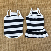 Rochie cu dungi Îmbrăcăminte pentru animale de companie Câini Bretele Vestă pentru haine pentru câini Costum mic Bulldog francez de vară Negru Alb Guler pentru fată Perro