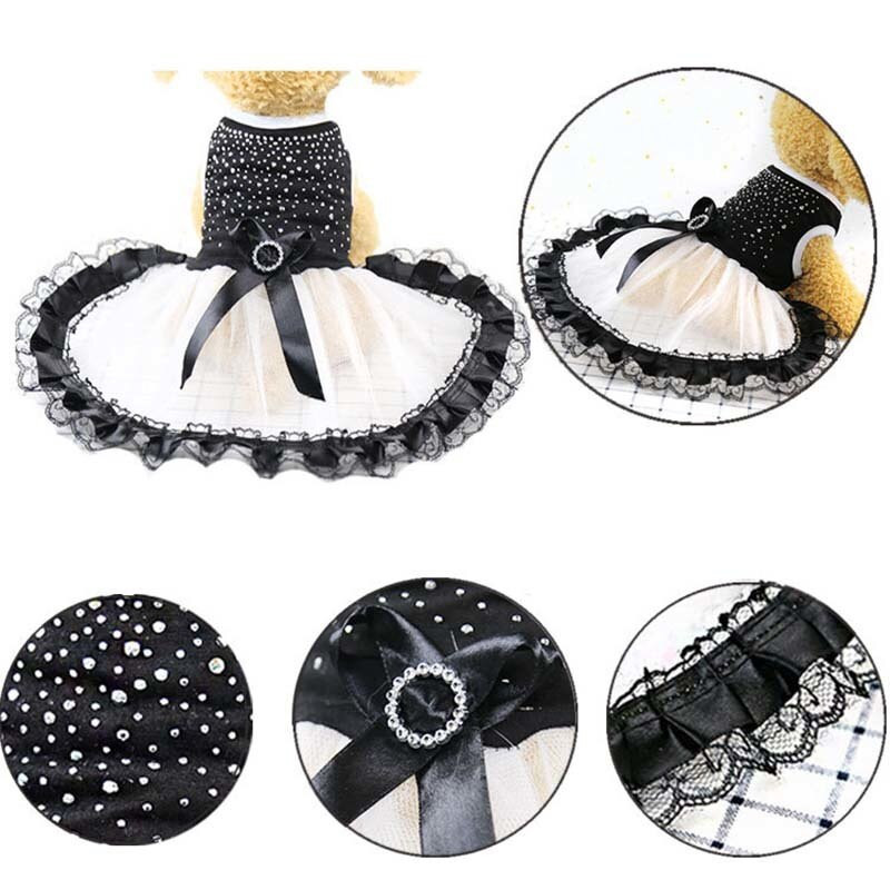 Rochii pentru câini cu diamante alb-negru Haine de vară pentru câini mici Ropa Perro Chihuahua Fusta din tul Rochie drăguță pentru cățeluș Haine Yorkshire pentru animale de companie