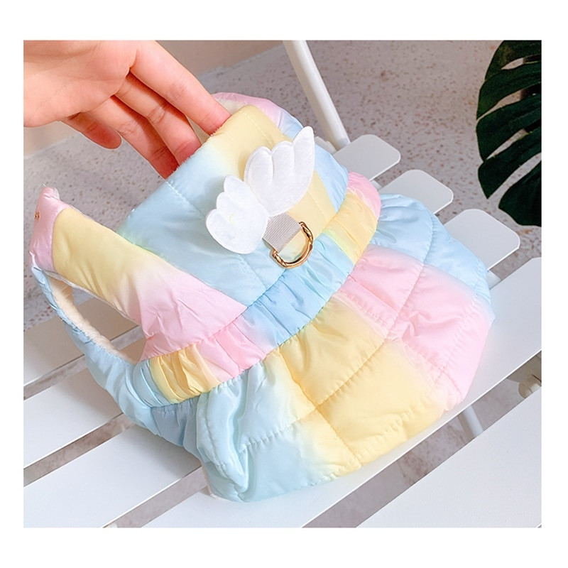 Rainbow Down Lemmikloomakostüümid Rakmed Vest Kleidid Talvise Soe koeraülikond Riided Mantel Kahe jalaga Loomapoe tarvikud Puudel Bichon