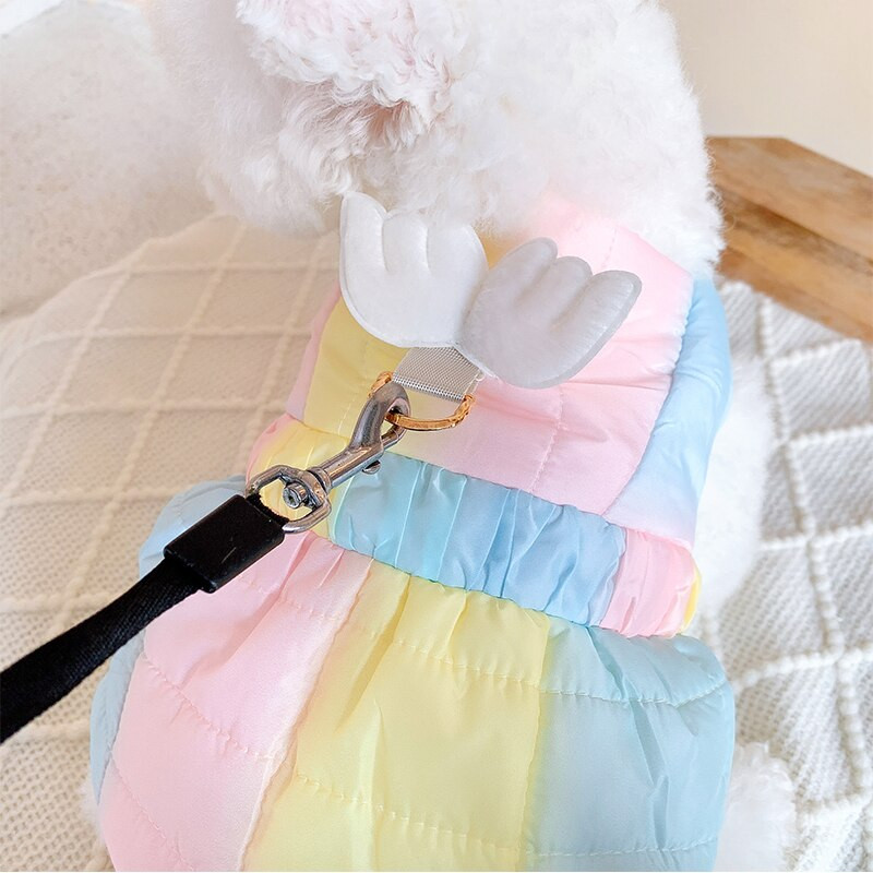 Rainbow Down Lemmikloomakostüümid Rakmed Vest Kleidid Talvise Soe koeraülikond Riided Mantel Kahe jalaga Loomapoe tarvikud Puudel Bichon