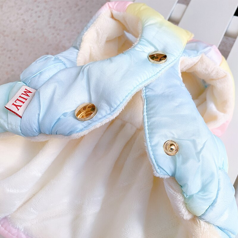 Rainbow Down Lemmikloomakostüümid Rakmed Vest Kleidid Talvise Soe koeraülikond Riided Mantel Kahe jalaga Loomapoe tarvikud Puudel Bichon