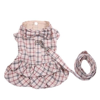 New Dog Cat Dress Shirt Plaid & Bow with Matching Dog Leash Pet Puppy Skirt Пролет/Лято дрехи облекло 5 размера