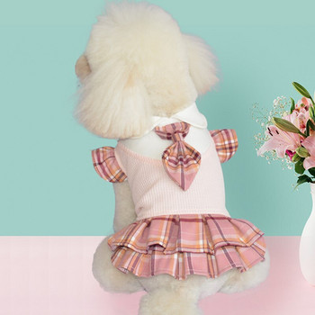 Χαριτωμένη κολεγιακή φούστα Πριγκίπισσα κορίτσια για σκύλους Ρούχα Φόρεμα φιόγκο Παλτό φόρεμα καρό φούστα tutu Flying μανίκι λεπτό φόρεμα για μικρό σκύλο