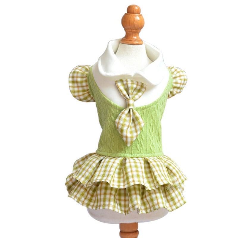 Aranyos főiskolai stílusú szoknya hercegnő lányoknak kutyaruhák masnis ing ruha kabát kockás tutu szoknya repülő ujjú vékony ruha kis kutyának