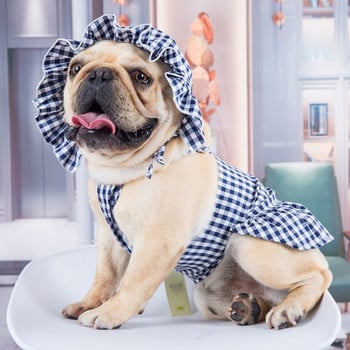 Ανοιξιάτικο καλοκαιρινό φόρεμα σκυλιών Ρούχα για μικρά μεσαία σκυλιά Φόρεμα Sweety Princess καρό φόρεμα τσιουάουα Φούστα και καπέλο