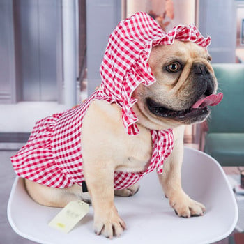 Ανοιξιάτικο καλοκαιρινό φόρεμα σκυλιών Ρούχα για μικρά μεσαία σκυλιά Φόρεμα Sweety Princess καρό φόρεμα τσιουάουα Φούστα και καπέλο