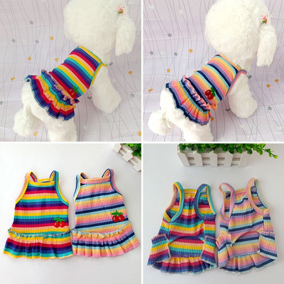 Rainbow Suspender Skirt Dog Dress Clothes For Small Dogs Clothing Pet Outfits Cute Summer Cotton Yorkies Print Ropa Para Perro
