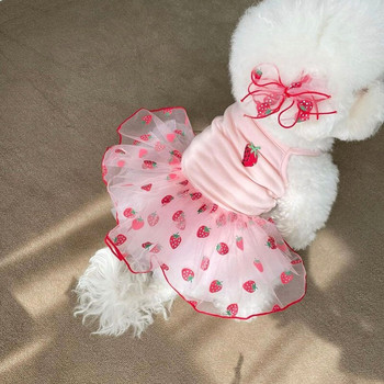 Ροζ φράουλα ρούχα για σκύλους Teddy καλοκαιρινά ρούχα Διχτυωτές φούστες για κουτάβι Φορέματα Pomeranian Cool πουλόβερ Φορέματα για κατοικίδια