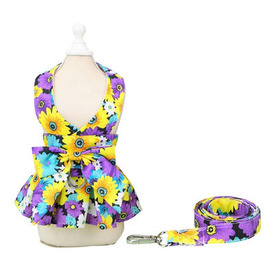 Set rochie pentru câine cu lesă Floral Teddy Bichon Harnaș câine fustă vestă primăvară vară rochie pisică plimbări plumb Îmbrăcăminte pentru animale de companie