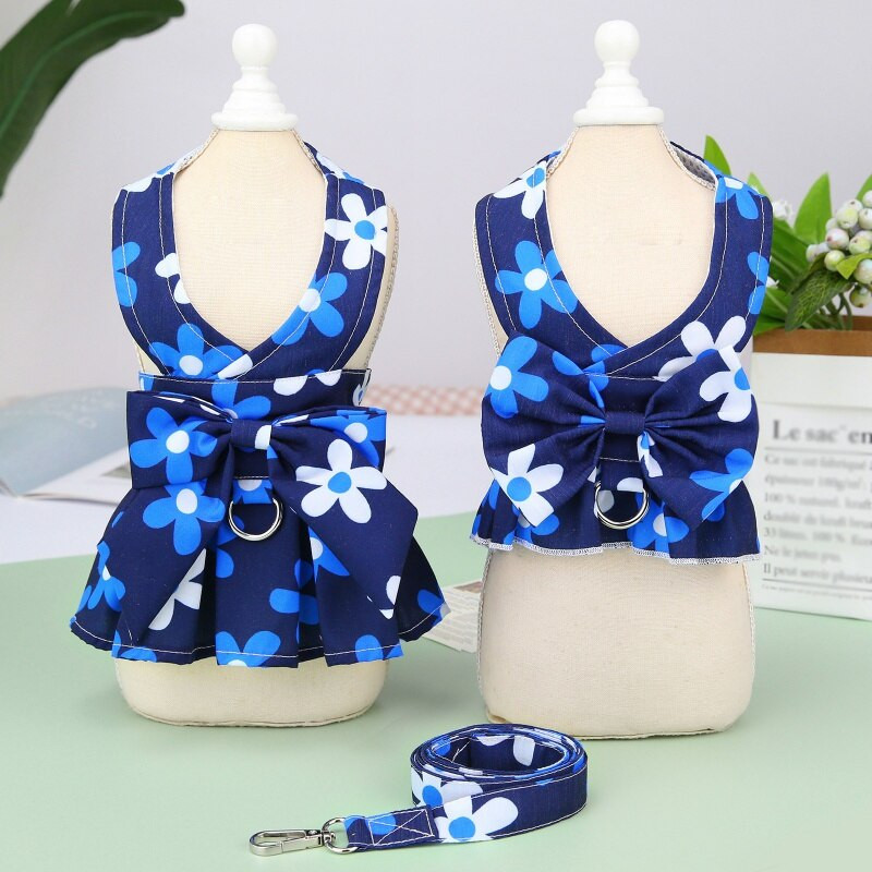 Set rochie pentru câine cu lesă Floral Teddy Bichon Harnaș câine fustă vestă primăvară vară rochie pisică plimbări plumb Îmbrăcăminte pentru animale de companie