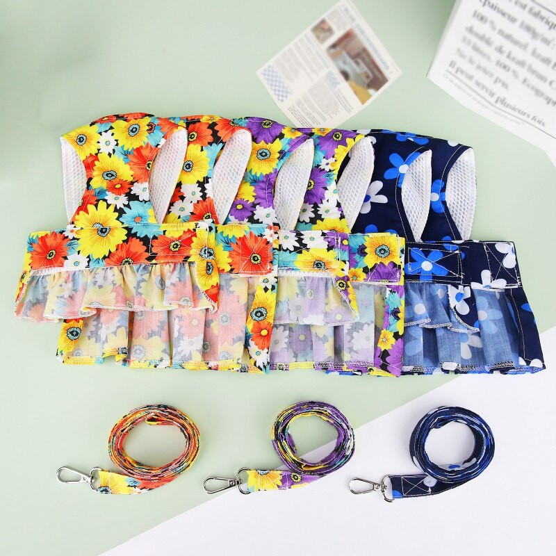 Set rochie pentru câine cu lesă Floral Teddy Bichon Harnaș câine fustă vestă primăvară vară rochie pisică plimbări plumb Îmbrăcăminte pentru animale de companie