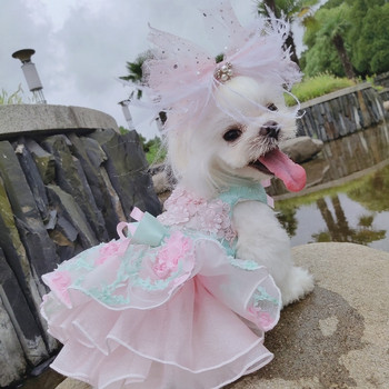 Καλοκαιρινά φορέματα μόδας για σκύλους για κουτάβι Χειροποίητα λουλούδια παπιγιόν με δαντέλα νυφικό tutu φόρεμα για μικρό σκύλο Ρούχα για κατοικίδια Παλτό Κοστούμια Poodle