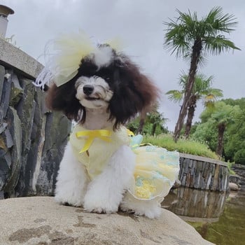 Καλοκαιρινά φορέματα μόδας για σκύλους για κουτάβι Χειροποίητα λουλούδια παπιγιόν με δαντέλα νυφικό tutu φόρεμα για μικρό σκύλο Ρούχα για κατοικίδια Παλτό Κοστούμια Poodle