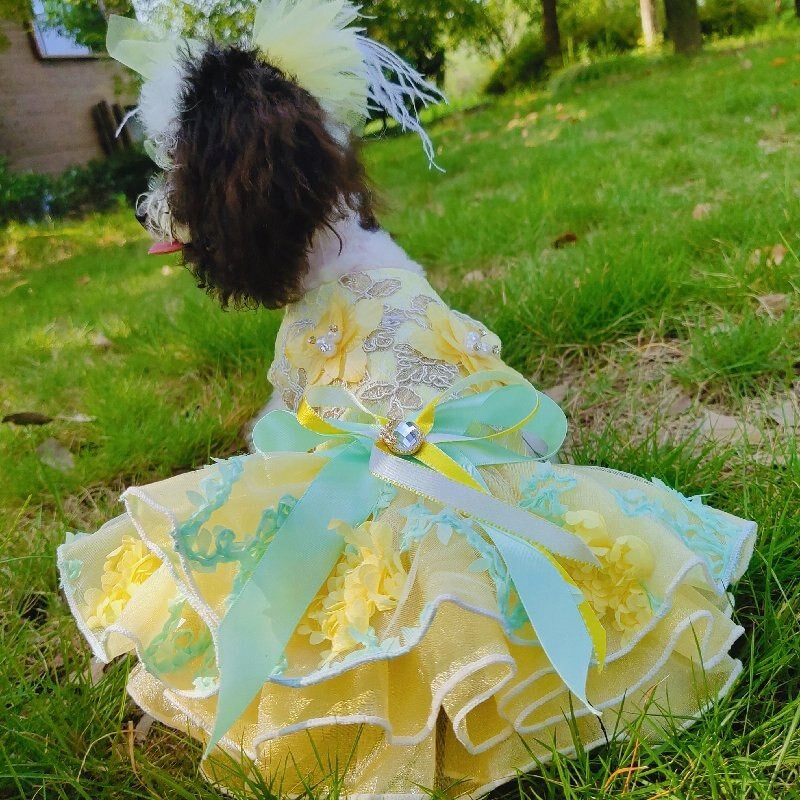 Nyári kölyökkutya divatruhák, kézzel készített virágos csípős esküvői ruha kis kutyának Kisállat Ruhák Kabátok Jelmezek Uszkár