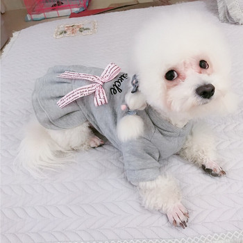 Сладка рокля за кученце с лък Зимни топли дрехи за домашни любимци за малки кучета Рокли за йоркски ши-цу Котешка пола mascotas vestidos para perritas