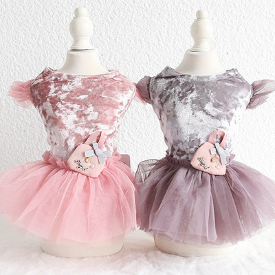 2019 m. Naujas Velvet Bow Decor Verpalai Suknelė šuniui Pilkos spalvos Šilti Sijonai Naminiams Šunims Aksesuarai Tutu Princess Suknelės Šunims 10E