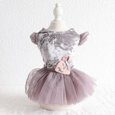 2019 Nové zamatové šaty s mašľou a priadzou pre psov, sivej farby, teplé sukne pre domáce zvieratá, doplnky pre psov, tutu princeznovské šaty pre psov 10E