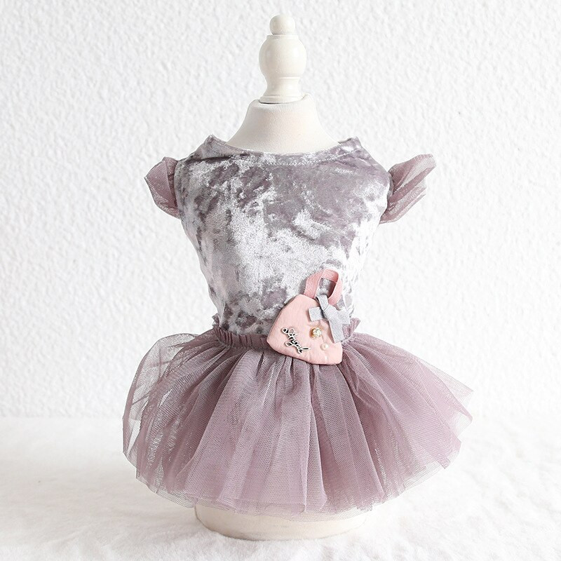 2019 Nové zamatové šaty s mašľou a priadzou pre psov, sivej farby, teplé sukne pre domáce zvieratá, doplnky pre psov, tutu princeznovské šaty pre psov 10E