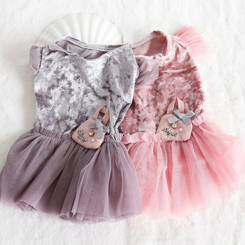 2019 Nové zamatové šaty s mašľou a priadzou pre psov, sivej farby, teplé sukne pre domáce zvieratá, doplnky pre psov, tutu princeznovské šaty pre psov 10E