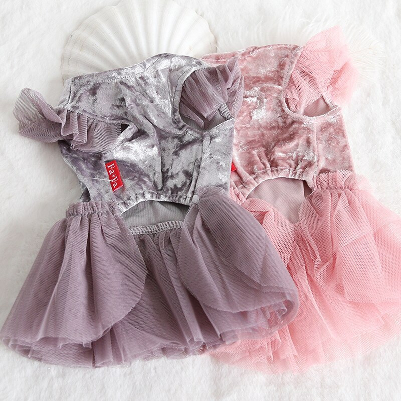 2019 Nové zamatové šaty s mašľou a priadzou pre psov, sivej farby, teplé sukne pre domáce zvieratá, doplnky pre psov, tutu princeznovské šaty pre psov 10E