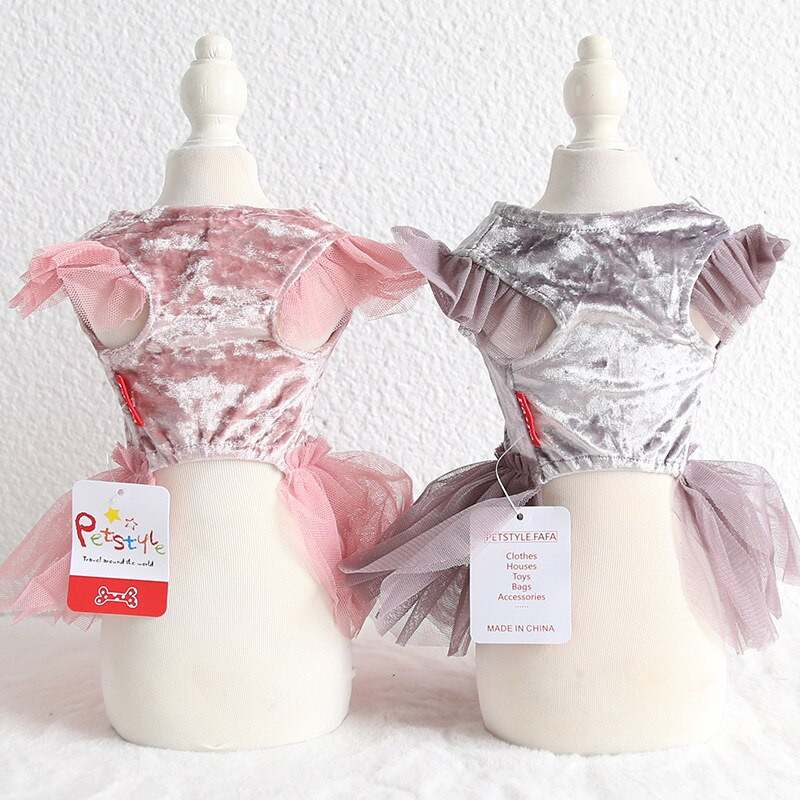 2019 Nové zamatové šaty s mašľou a priadzou pre psov, sivej farby, teplé sukne pre domáce zvieratá, doplnky pre psov, tutu princeznovské šaty pre psov 10E