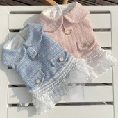 Jesenné a zimné plyšové šaty, krásne čipkované dámske šaty pre mačky, malé psy, trakčné gombíky, hrubý teplý kabát, oblečenie pre psov pre malých psov