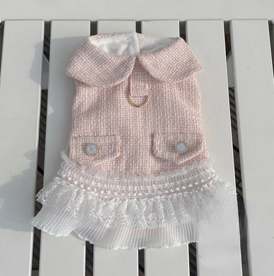 Jesenné a zimné plyšové šaty, krásne čipkované dámske šaty pre mačky, malé psy, trakčné gombíky, hrubý teplý kabát, oblečenie pre psov pre malých psov