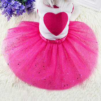 Pet Dog Love Heart Sequins Gauz Φούστα Φόρεμα Puppy Cat Rose Red Ρούχα