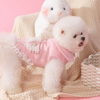 Ρούχα για κατοικίδια Φθινόπωρο Χειμώνας Μεσαία Μικρό Σκύλος Γάτα Πριγκίπισσα Φόρεμα Γλυκό μάλλινο πανωφόρι Ροζ λουρί για κουτάβι γιλέκο γατάκι Χαριτωμένη φούστα