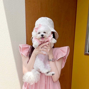 Нови летни дрехи за кучета Розова решетъчна рокля за домашни кучета Сладка дантелена пола Памук за кученца Малки средни кучета Чихуахуа Йоркшир Перо