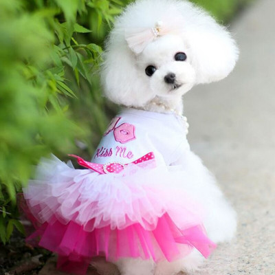 Fehér Rózsaszín Sweet Dog Bowknot esküvői ruha hercegnő ruha kutyaruha kis kutyáknak esküvői szoknya kutyus chihuahua ruhákhoz