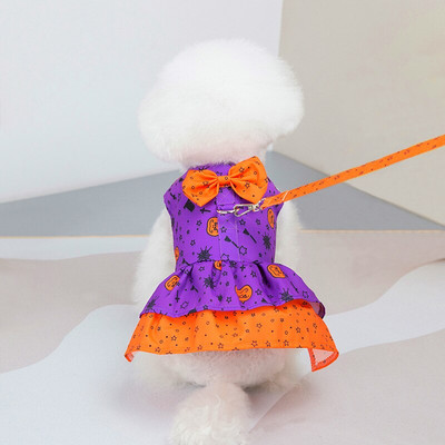 Rochie de lux pentru câini cu fundătură pentru câini mici de vară Yorkie Chihuahua Fată Cățeluș haine pentru câini Set rochie și lesă cu ham prințesă