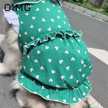 OIMG Summer Green Pet Dress Love Print Пола за голямо куче Alaskan Golden Retriever Labrador Sleeveless Lane Dogs Семейни дрехи
