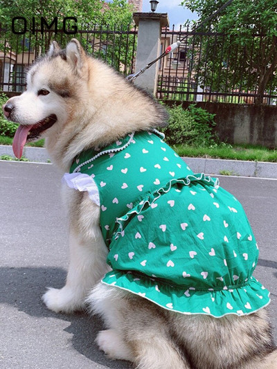 OIMG Καλοκαιρινό πράσινο φόρεμα για κατοικίδια Φούστα αγάπης για μεγάλο σκυλί Alaskan Golden Retriever Labrador Αμάνικα Δαντελένια Οικογενειακά Ρούχα