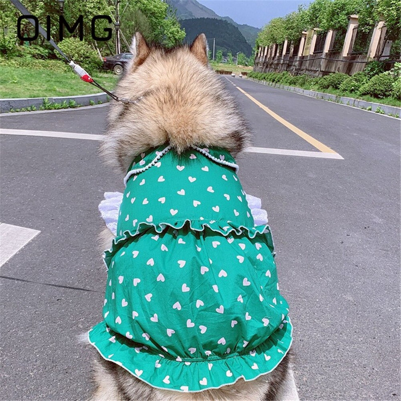 OIMG Καλοκαιρινό πράσινο φόρεμα για κατοικίδια Φούστα αγάπης για μεγάλο σκυλί Alaskan Golden Retriever Labrador Αμάνικα Δαντελένια Οικογενειακά Ρούχα